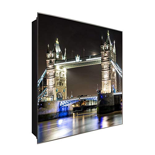 DekoGlas Schlüsselkasten 'London Tower Bridge ' 30x30 Glas, inkl. Haken Schlüsselbrett Schlüssel-Box Design Aufbewahrung von DekoGlas
