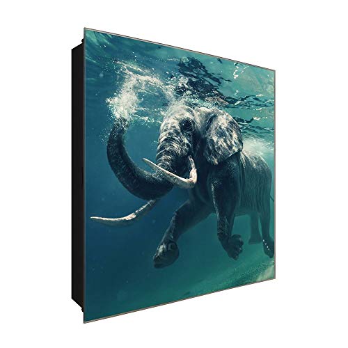 DekoGlas Schlüsselkasten 'Tauchender Elefant' 30x30 Glas, inkl. Haken Schlüsselbrett Schlüssel-Box Design Aufbewahrung von DekoGlas