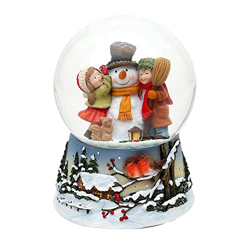 Dekohelden24 Schneekugel Schneemann mit Kindern auf aufwendig verziertem Sockel, Spielwerk, Melodie: Leise rieselt der Schnee, Maße L/B/H: 10, 5 x x 14, cm Kugel Ø cm., 501863, 14 cm von Dekohelden24