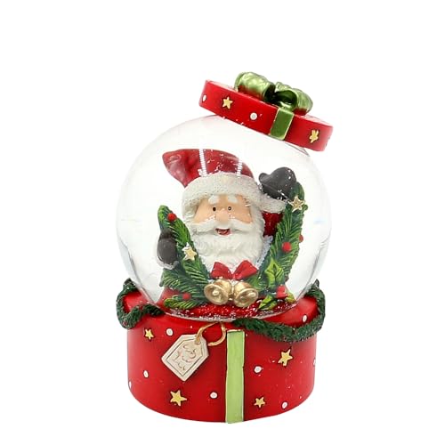 Schneekugel - Weihnachtsmann - auf rotem Geschenkebox Sockel, L/B/H/Ø Kugel 4,5 x 4,5 x 7 cm Ø 4,5 cm von Dekohelden24