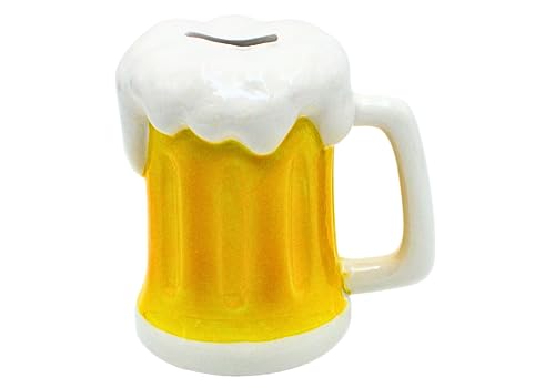 Spardose als Bierglas - Sparkrug - Sparbüchse - Bierkasse, Weiß - Gelb, Größe L/B/H ca. 14 x 13 x 14 cm von Dekohelden24