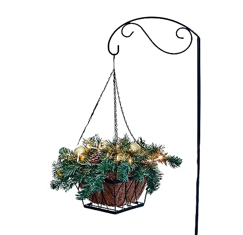 Dekoleidenschaft Gartenstecker mit Blumenampel & Gesteck + LED Beleuchtung, Schäferstock mit Haken, Weihnachtsdeko, Garten-Deko für Draußen von Dekoleidenschaft