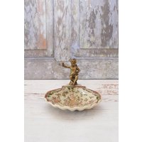 Bunte Seifenschale Porzellan - Vintage Plateau Mit Bronze Engel Jugendstil Blumen Ornamente Geschenk von DekorStyle