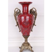 Rote Große Vase Mit Schwänen - Erstaunliche Porzellan Bronze Ornamenten Florales Design Wohnkultur Premium Geschenk Für Hochzeit von DekorStyle