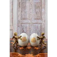 Salz Und Pfefferdose - Ei Porzellan Mit Bronze Jugendstil Engel Figuren Exklusives Wohn- Küchendekor von DekorStyle