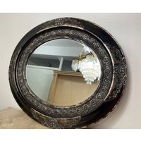 Spiegel Oval Kristall Abgeschrägt Schwarz Und Silber Art Deco Stil Geschenkidee von DekorStyle
