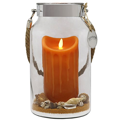 Dekovita Geschenkidee 30cm Dekoglas LED-Echtwachs Kerze orange m bewegter Flamme u Deko-Sand Ostern Muttertag Geburtstag von Dekovita