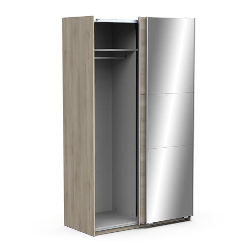 Demeyere Schiebetürschrank mit Spiegel & moderner Kleiderschrank – Farbe Eiche Kronberg & Metall-Finish – 116,5 x 59,8 x 203 cm, Holzwerkstoff, grau von Demeyere