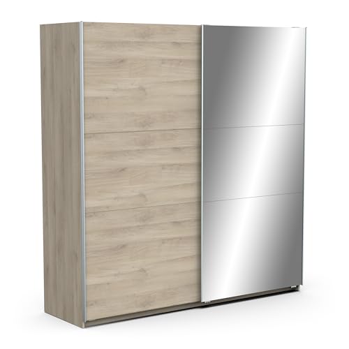 Demeyere Schiebetürschrank mit Spiegel & moderner Kleiderschrank – Farbe Eiche Kronberg & Metall-Finish – 194,5 x 59,9 x 203 cm, Holzwerkstoff von Demeyere