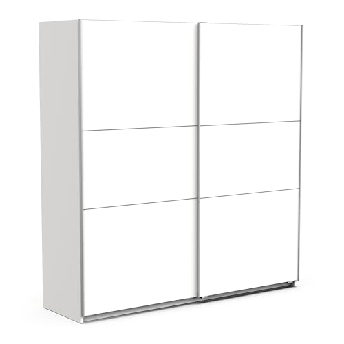 Demeyere Schiebetürschrank mit modernem Kleiderschrank – Farbe Weiß matt & Metall-Finish – 194,5 x 59,9 x 203 cm, Holzwerkstoff, grau von Demeyere