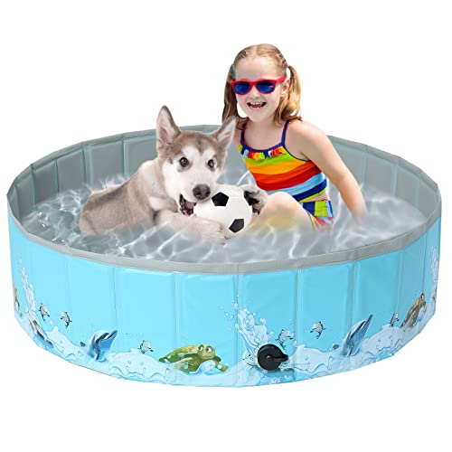 Demigreat Hundepool fur Große Kleine Hunde,80/120/ 160CM Faltbar Hunde Planschbecken, Tragbar & Eco-Friendly PVC Hunde Pool, Ozean von Demigreat