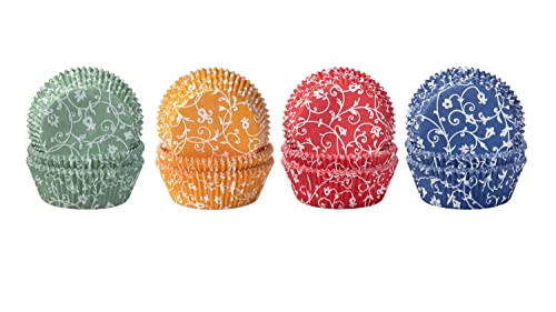Demmler Muffinförmchen Set - Cupcakeförmchen in Rot, Mango, Jade, Blau mit je weißen Ornamenten - Maße: 5 x 5 x 2,5 cm - Insgesamt 240 Stück - Made in Germany von Demmler