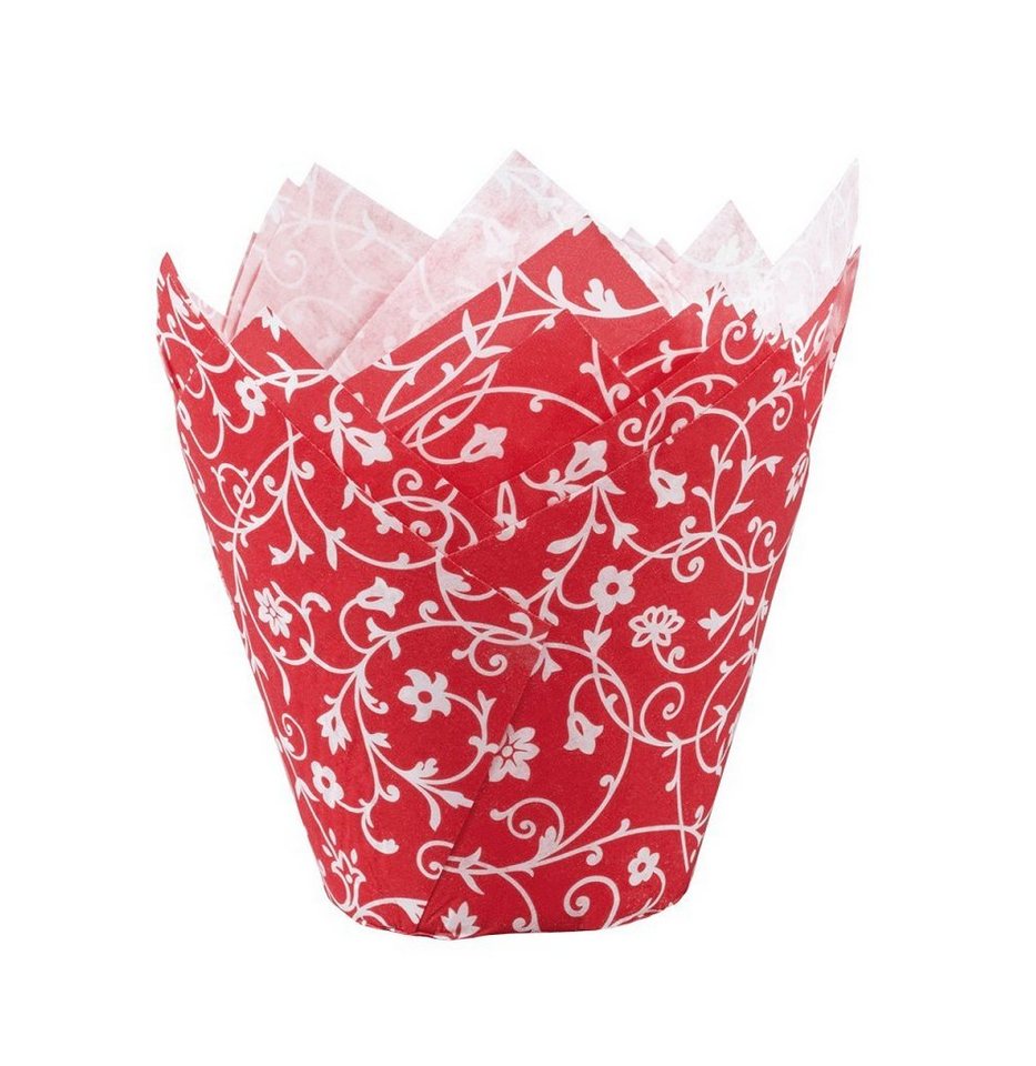 Demmler Muffinform 1616522410, Rot mit weißem Muster, Papier Backform Tulip-Wraps - Inhalt 24 Stück - Made in Germany von Demmler