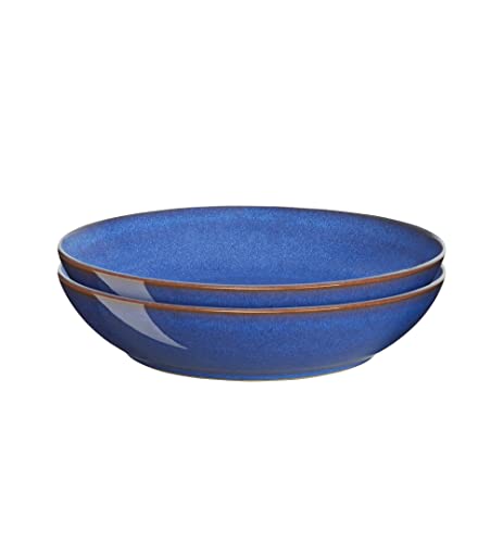 Denby Imperial Blue Pastaschüsseln, 2er-Set, spülmaschinenfest, mikrowellengeeignet, Geschirr, 1050 ml, 22 cm, blaues Keramik-Steinzeug-Geschirr, splitter- und rissfest von Denby
