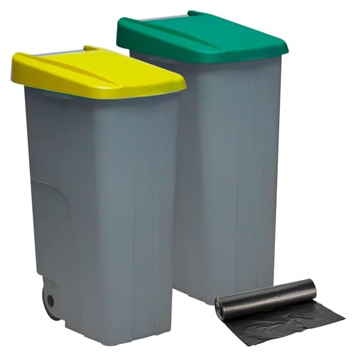 Denox PK3339 Recycling-Packung 110 Liter geschlossen c/u: 220 Liter insgesamt, in 2 Behältern, in Grün/Gelb von Denox