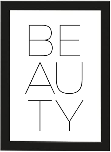 Deqosy Poster DIN A4 Beauty, gerahmt mit schwarzem Bilderrahmen, Geschenk, Geschenkidee, Geburtstagsgeschenk, Poster mit Rahmen, Kunstdruck, Typographie (Beauty) von Deqosy