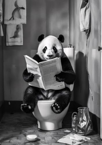 Panda auf WC, Poster DIN A4 ohne Rahmen, Toilette Badezimmer Deko Bild, Wand-Deko Bilder Lustiges Geschenk von Deqosy