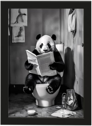 Panda auf WC, Poster DIN A4 mit Rahmen, Toilette Badezimmer Deko Bild, Wand-Deko Bilder Lustiges Geschenk von Deqosy