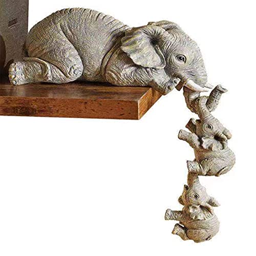 Elefant Statue Deko, Elefant Sitter Figur, Elefanten Mutter Figuren, Kulptur Figur Deko Set Für Home Office - Harz Elefanten Mütter Hängen Babys Figur von Dequate