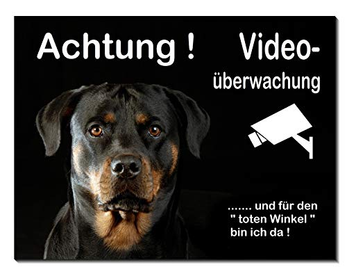 Rottweiler-Video-Schild-3 Größen-Aluminium Verbund-Hund-Tierschild-Warnschild-Hinweisschild (1451-74 -300 x 200 x 2 mm mit Löcher) von Desi-Schilder