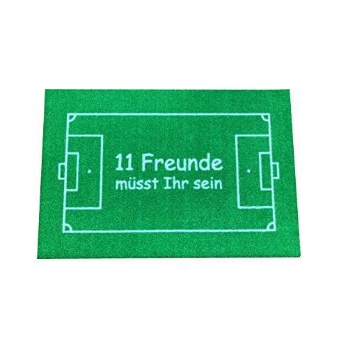 Design Fussmatte Fussball Mannschaft für innen und außen, maschinenwaschbar, rutschfest. 11 Freunde müsst Ihr sein in grün 60 cm x 40 cm von Design&Fusssmatte