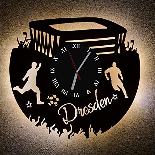 Designbysh Fußball Fan LED Wanduhr Dresden Fanartikel Wanduhr Geschenk Fußballfan Vereinsliebe von Designbysh
