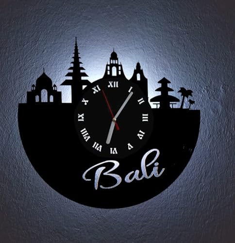 Designbysh LED Wanduhr Bali Skyline Uhr Hintergrundbeleuchtet mit schleichendem Uhrwerk von Designbysh