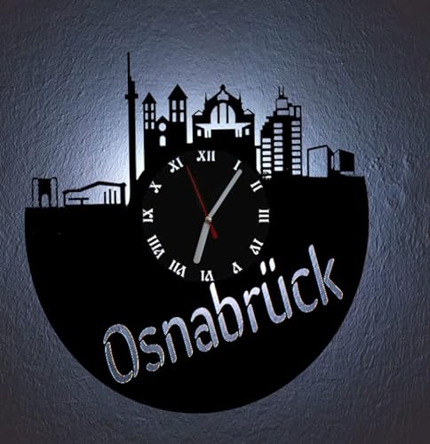 Designbysh LED Wanduhr Osnabrück Skyline Uhr Hintergrundbeleuchtet mit schleichendem Uhrwerk von Designbysh