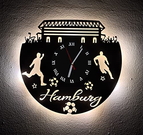 Designbysh Fußball Fan LED Wanduhr Hamburg Fanartikel Wanduhr Geschenk Fußballfan Schwarz von Designbysh