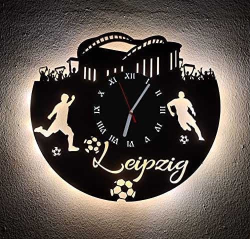 Designbysh Fußball Fan LED Wanduhr Leipzig Fanartikel Wanduhr Geschenk Fußballfan von Designbysh