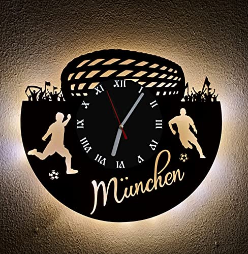 Designbysh Fußball Fan LED Wanduhr München Fanartikel Wanduhr Geschenk Fußballfan von Designbysh