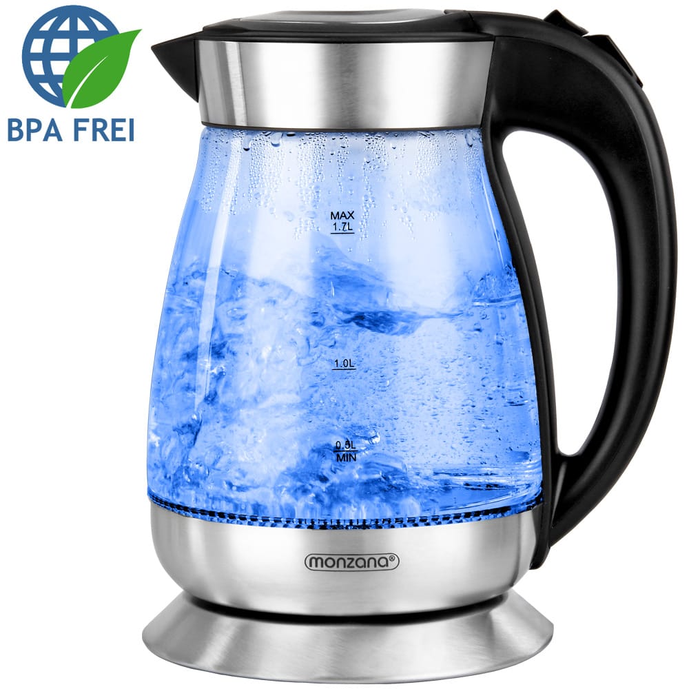 Wasserkocher Schwarz/Silber Glas/Edelstahl 1,7L von Deuba®