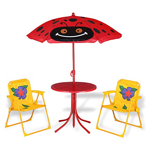 Spielwerk® Kindersitzgruppe Garten mit Sonnenschirm höhenverstellbar 2X Klappstuhl UV Schutz abgerundete Ecken Tisch Stühle Outdoor Sitzgruppe Kinder von Deuba