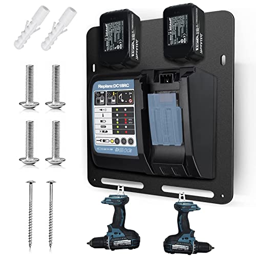 3 in 1 Wandhalterung, Stabiler 2er Wandhalterung für Makita Akkus 18V 14, 4V, und Ladegeräte, Akku-Bohrschrauber für Ordnung in Werkstatt & Garage von Devenirriche