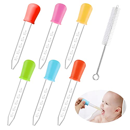 7 Stück Silikon-Flüssigkeitstropfen Set, 5 ml Flüssige Pipetten, Baby-Futterspender, Liquid Dropper, Transparente Pipette für Baby Füttern, Süßigkeitenformen(6 Pipetten, 1 Reinigungsbürste) von Devenirriche