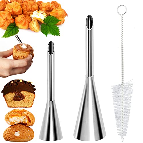 Lang Spritztüllen Fülltülle Set, Blätterteigdüse Spritztüllen zum Füllen von Krapfen Edelstahl Fülltülle Kuchen Creme Windbeutel Spritztülle Nozzle für Marmelade Sahnebeutel Pufffüll Puff Nozzle von Devenirriche