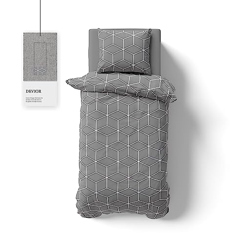 Devior 2 teilige Renforcé Muster Bettwäsche 155x220 cm Cube | Kissenbezug 80x80 cm | Bettbezug Set mit YKK Reißverschluss | Oeko-Tex 100% Baumwolle | Atmungsaktiv und weich | von Devior