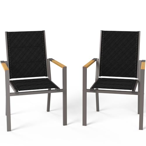Devoko Gartenstühle Stapelbar Aluminium Outdoor-Stühle Belastbarkeit 140 kg (Mokka, 2er Plus) von Devoko
