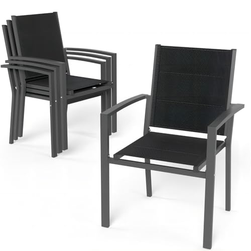 Devoko Gartenstühle Stapelbar Aluminium Outdoor-Stühle Belastbarkeit 140 kg (Dunkelgrau, 4er) von Devoko