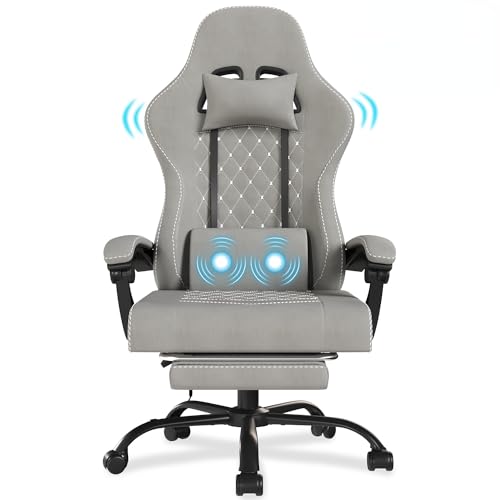Devoko Massage Gaming Stuhl Stoff, Racing Gamer Stuhl aus weichem Hightech-Stoff mit Massage-Lendenwirbelstütze, Fussrasten, 150 kg Belastbarkeit, Ergonomischer Bürostuhl von Devoko