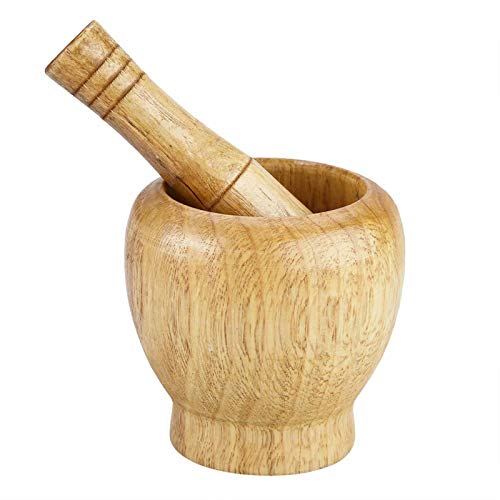 DEWIN Knoblauch Stößel, Mörser mit Stößel Holz Knoblauchstoessel, Hand Manuelles Holz Knoblauch Ingwer Gewürze Stößel Set Mahlbecher und Mahlwerk für die Küche von DEWIN