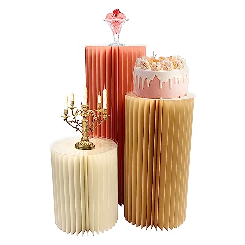 Faltbare Papiersäulen Ständer Papiersäulen Display Sockel Ständer Zylinderständer für Hochzeitsverlobung Geburtstagsfeier-Dekoration 40+60+80cm (Gemischte Farbe 2) von DiLiBee
