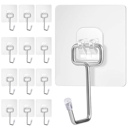 Diboniur Klebehaken Extra Stark, 12 Stück Haken Selbstklebend Transparent, Ohne Bohren (max 10 kg), Self Adhesive Hooks für Küche Wand & Bad von Diboniur