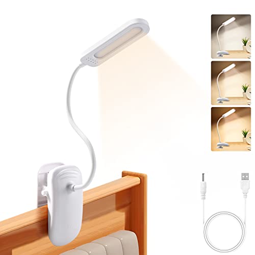 Diboniur Schreibtischlampe Klemmbar, Wiederaufladbare Nachttischlampe Touch Dimmbar, 3 Farben und dimmbar, 360° flexible Klemmleuchte Bett für Studium und Arbeit, Clip-on, USB-Anschluss von Diboniur