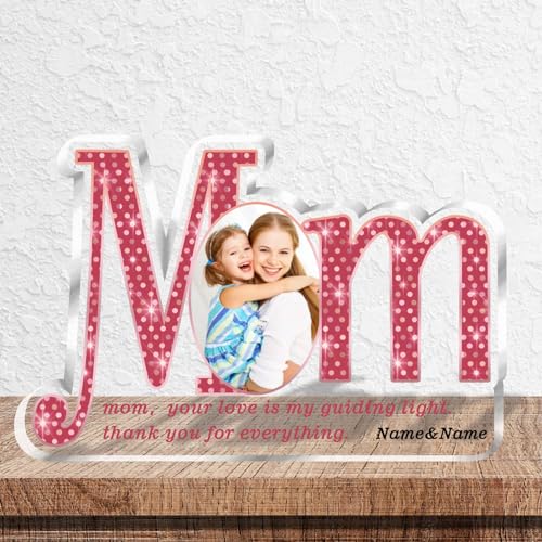 Discodes Benutzerdefinierte Personalisierte Danke Mutter Geschenk mit Fotos Acryl Desktop Plakette Andenken Geschenke für Mama von Tochter Sohn(Herz Rose Gold Pink) von Dicodes