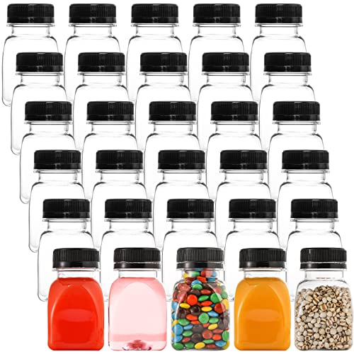 Dicunoy 30 Stück 110 ml Saftflaschen aus Kunststoff, Leere Flaschen Kunststoff Mini Plastikflaschen Wiederverwendbare Getränkebox mit Schwarzen Originalitätsverschlüssen für Saft, Smoothie, Milch von Dicunoy