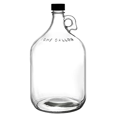 Dicunoy Glas-Trinkflasche, 38 mm Durchmesser, mit schwarzem Deckel, Gärkrug mit Griff für Saft, Milch, Wasser, Essig, transparent von Dicunoy