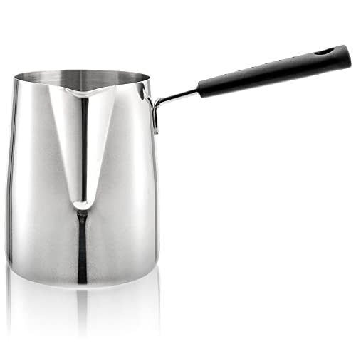 Dicunoy Milk Pitcher, 1000ml Milchkännchen, Türkische Kaffeekanne, Edelstahl Milchkanne mit langem Stiel, Großer Herdschmelztopf mit Ausguss, 18/8 Stainless Steel von Dicunoy