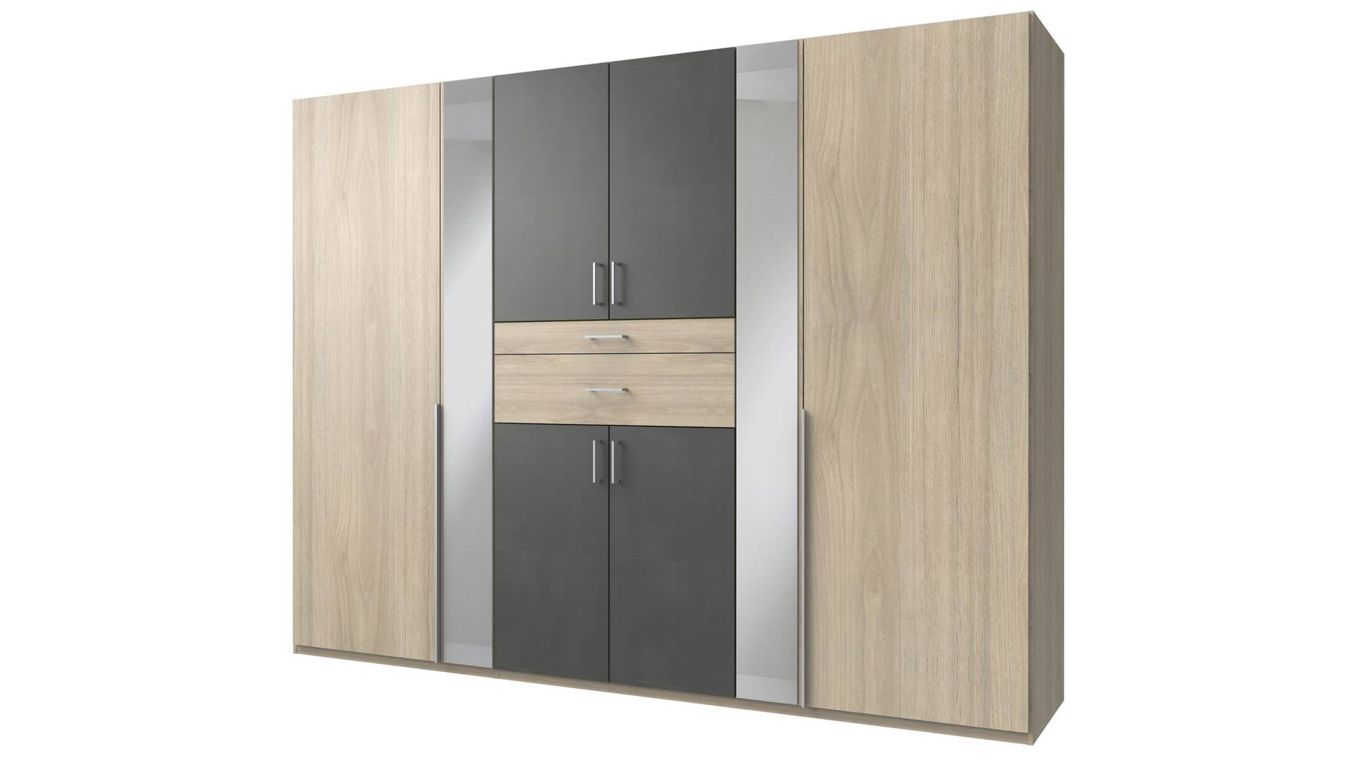 Kleiderschrank Spiegel 270 cm Hickory Oak - grau - XANTEN von Die Möbelfundgrube