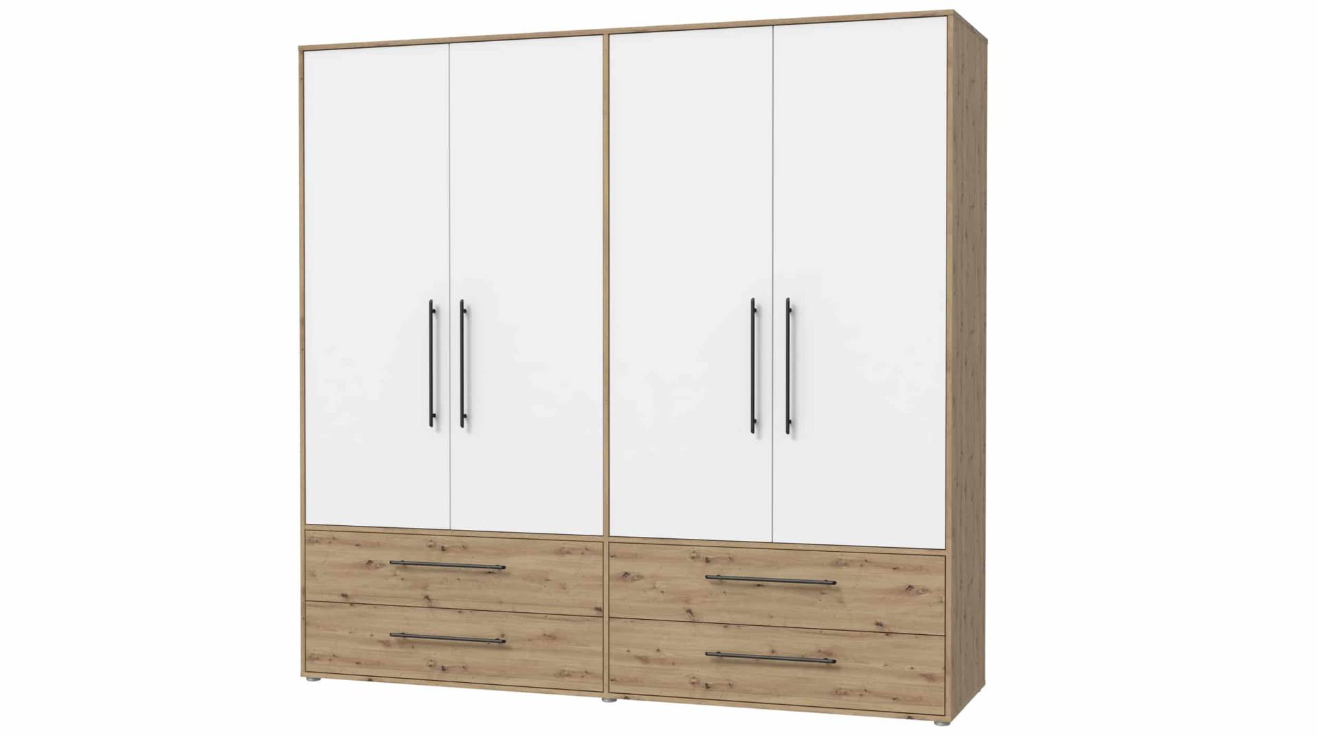 Kleiderschrank Artisan Eiche weiß 206 cm 4-türig - MOKKARIS von Die Möbelfundgrube